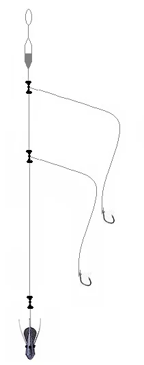 Montagem de surfcasting de 1 e 2 anzóis (paternoster)