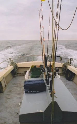 Embarcação de pesca com canas armadas (foto genérica de pesca embarcada).