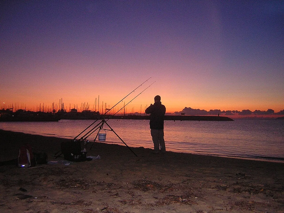 Canas de fundo armadas na praia ao nascer do dia (foto genérica).
